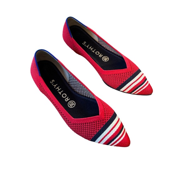 Women’s Rothy’s Size 8 The Point In Cherry Red Stripe Captoe